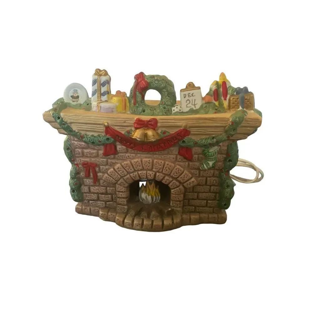 Vintage ceramic lighted Christmas, Eve fireplace mantle light